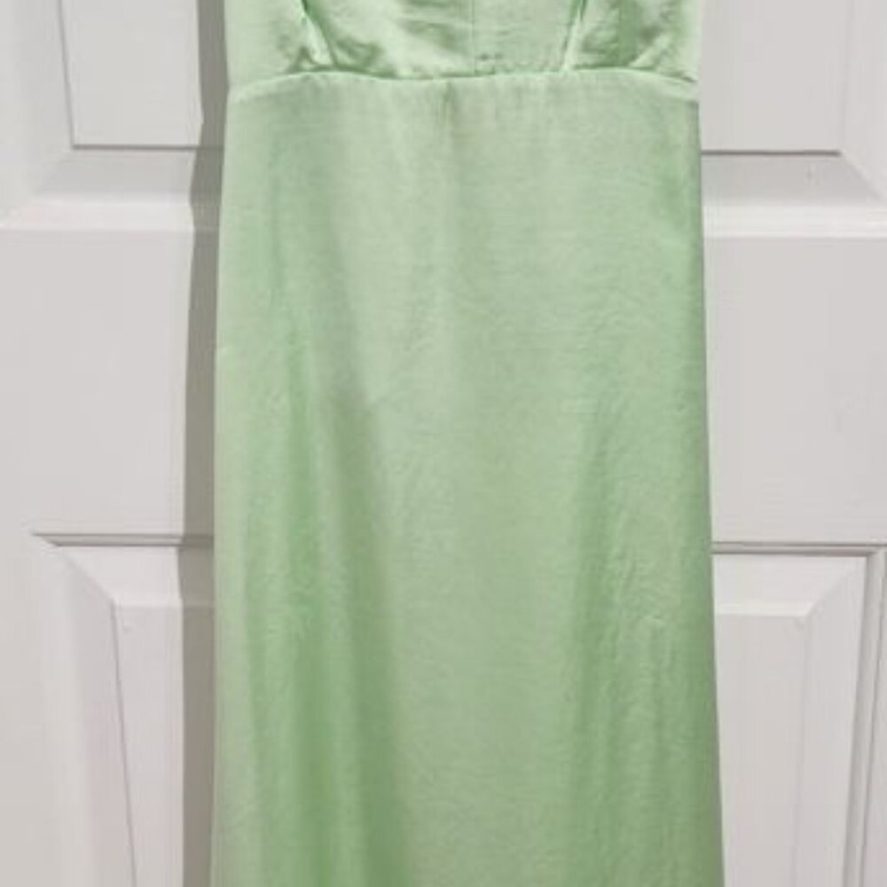 Zara Satin Maxi Dress Light Green Sleeveless Back Open XS